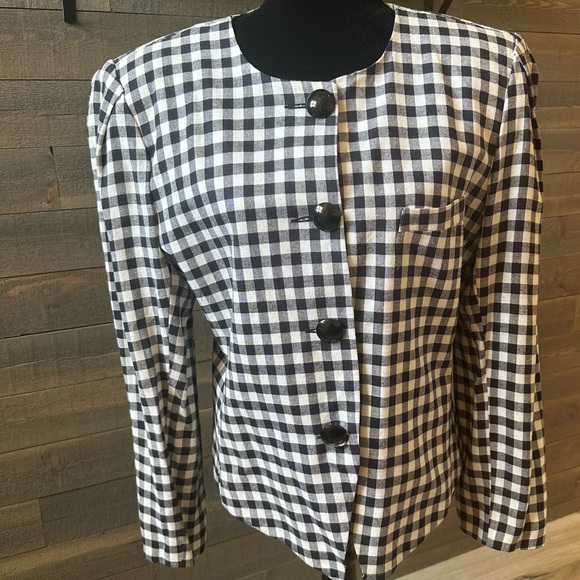 Vintage Black and White Gingham Blazer with Tailored Fit - Picture 1 of 6